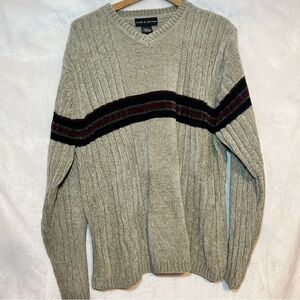 Croft & Barrow Mens Sweater L Vintage Y2K‎ Pullover Crew Striped Cozy Soft Beige